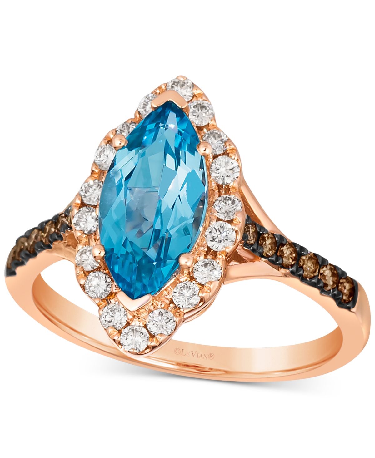 Le Vian Blue Topaz (1-3/4 Ct. T.w.) & Diamond (1/2 Ct. T.w.) Marquise Halo Ring In 14k Rose Gold