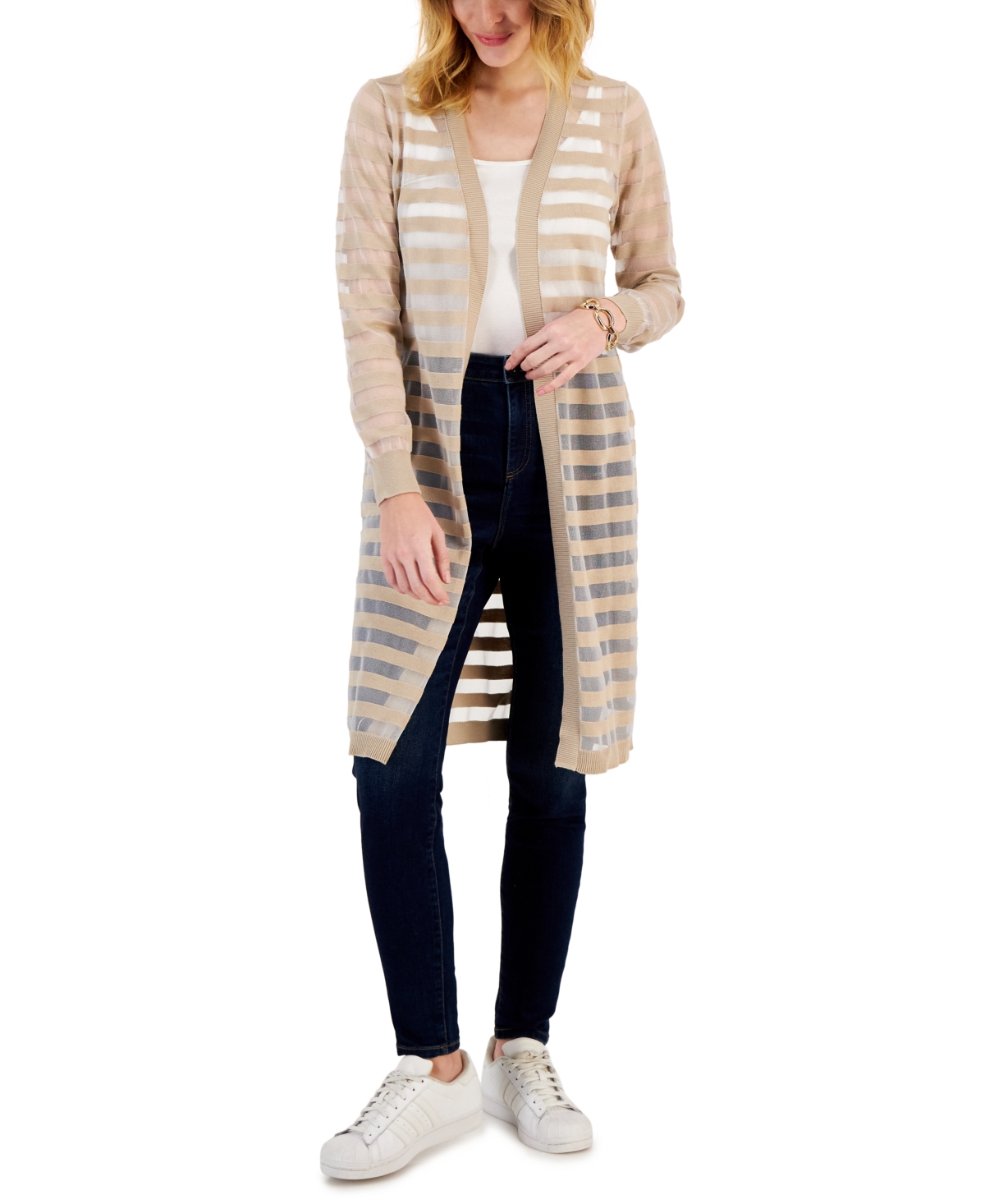 Inc International Concepts Women's Striped Long Cardigan, Created For Macy's In Toasted Twine