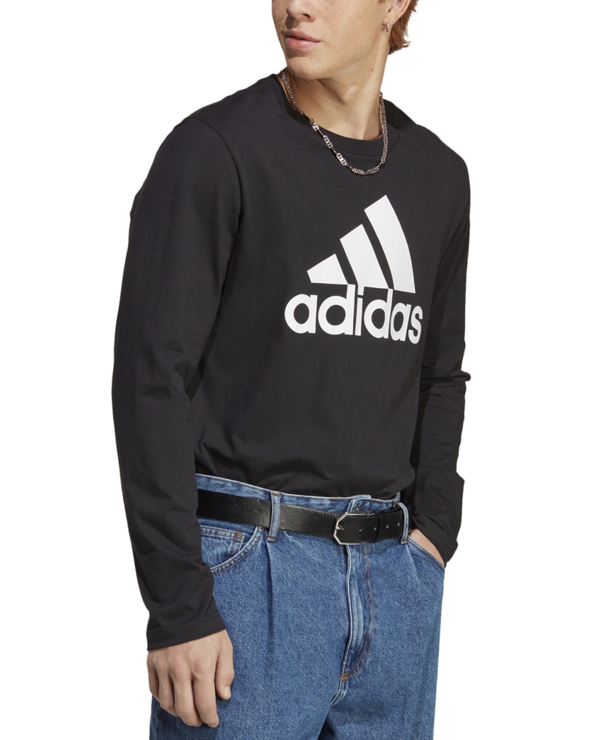 adidas Men's Basic Badge of Sport Long-Sleeve Crewneck T-Shirt -wht