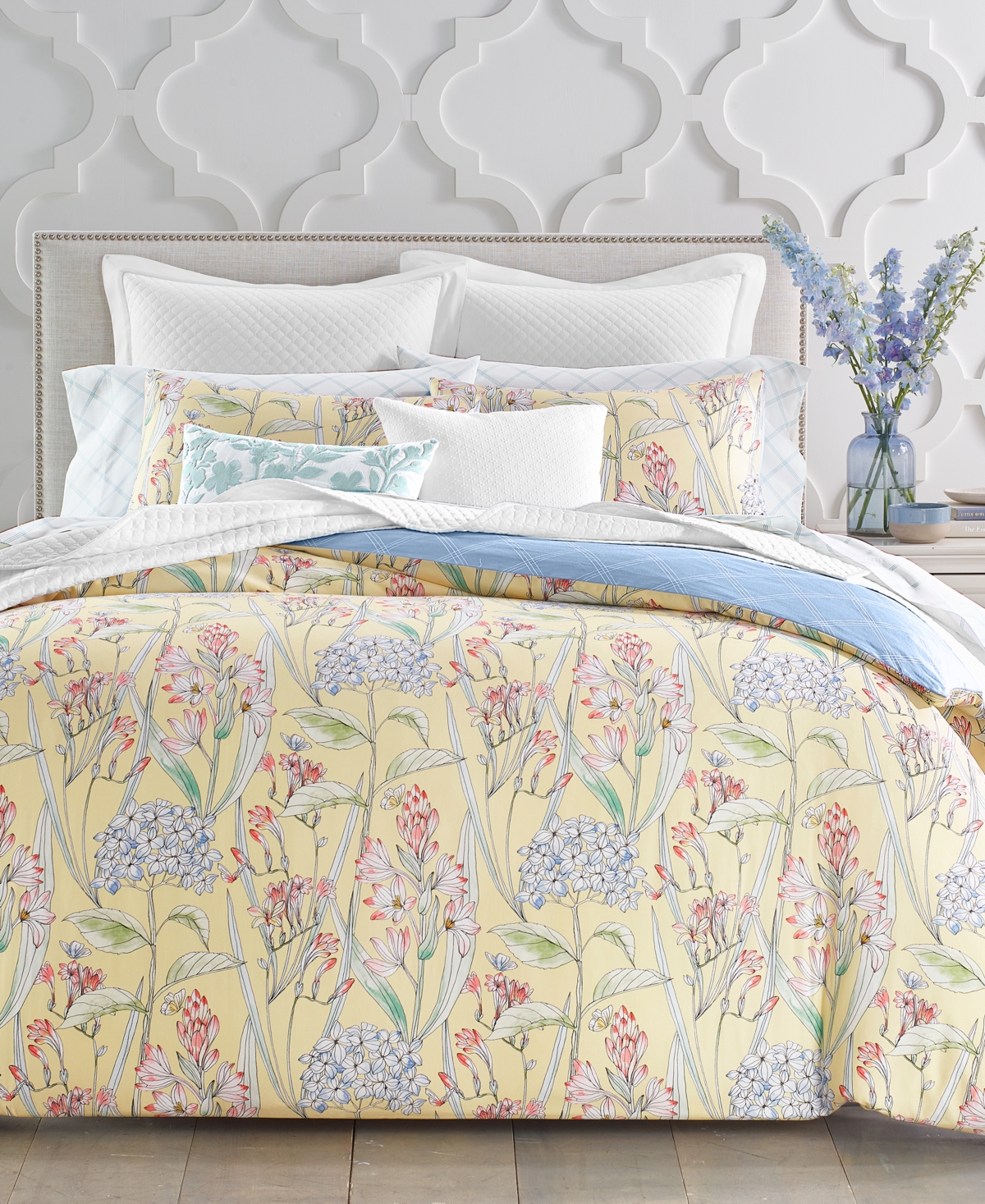 Shop Charter Club Damask Designs 300-thread Count Hydrangea 2-pc. Twin Duvet Cover Set, Created For Macy's In Yellow Hydrangea
