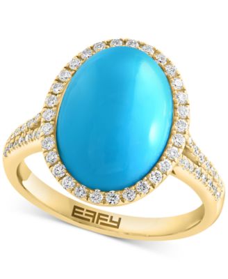 EFFY Collection - Turquoise & Diamond (1/3 ct. t.w.) Oval Halo Ring in 14k Gold