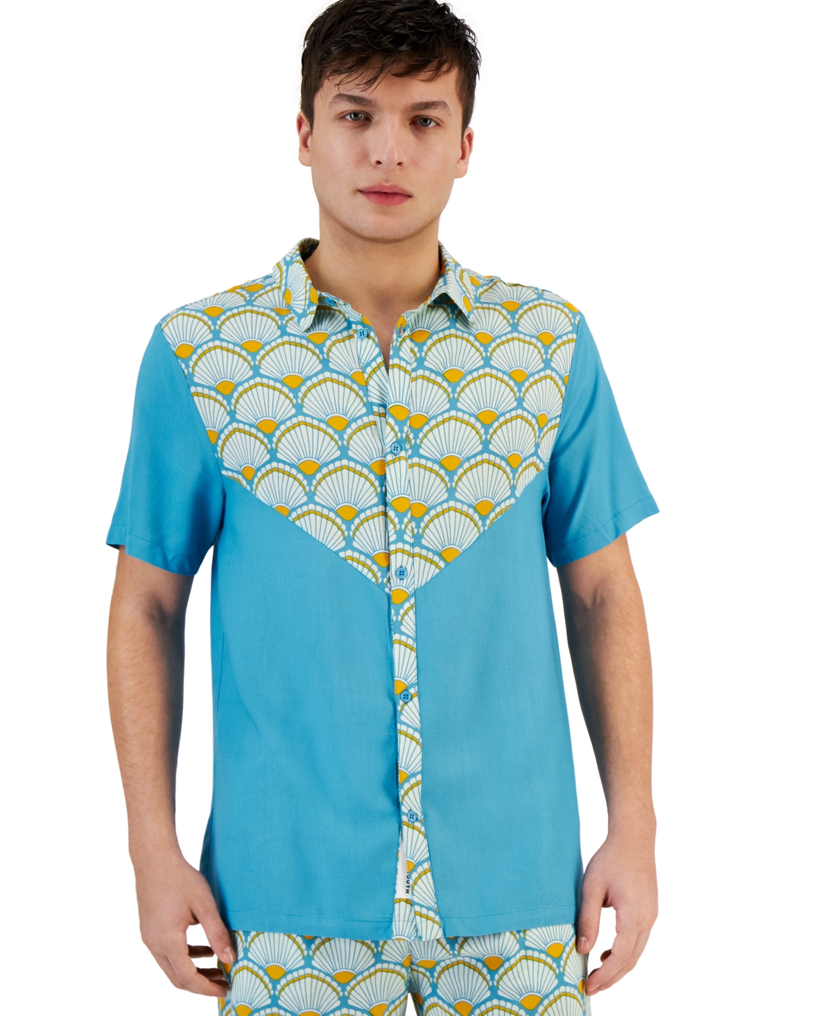 NATIVE YOUTH MEN'S CARRAWAY PRINTED SHORT SLEEVE BUTTON-FRONT SHIRT