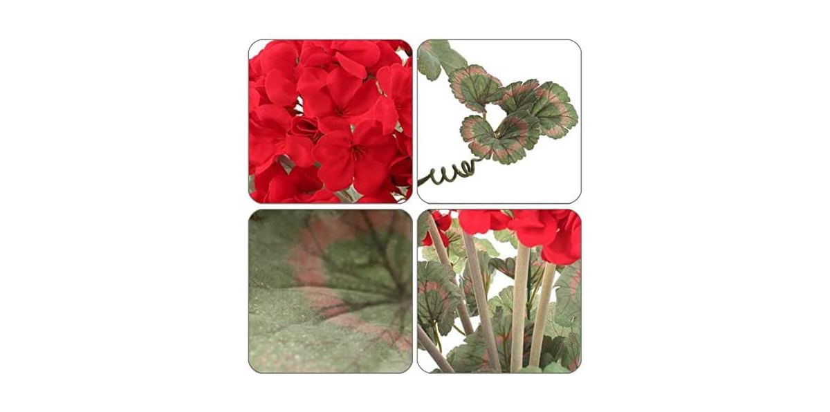 VibrantGeranium Bush, Faux Floral Decor, Home & Events - Red