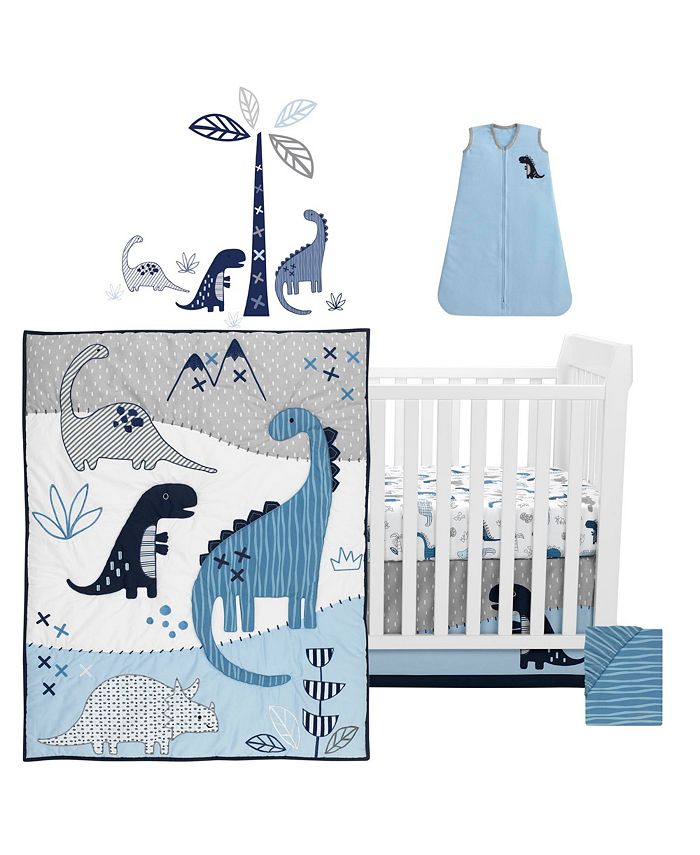 Lambs & Ivy Baby Dino Blue/White Dinosaur Nursery 6Piece Crib Bedding