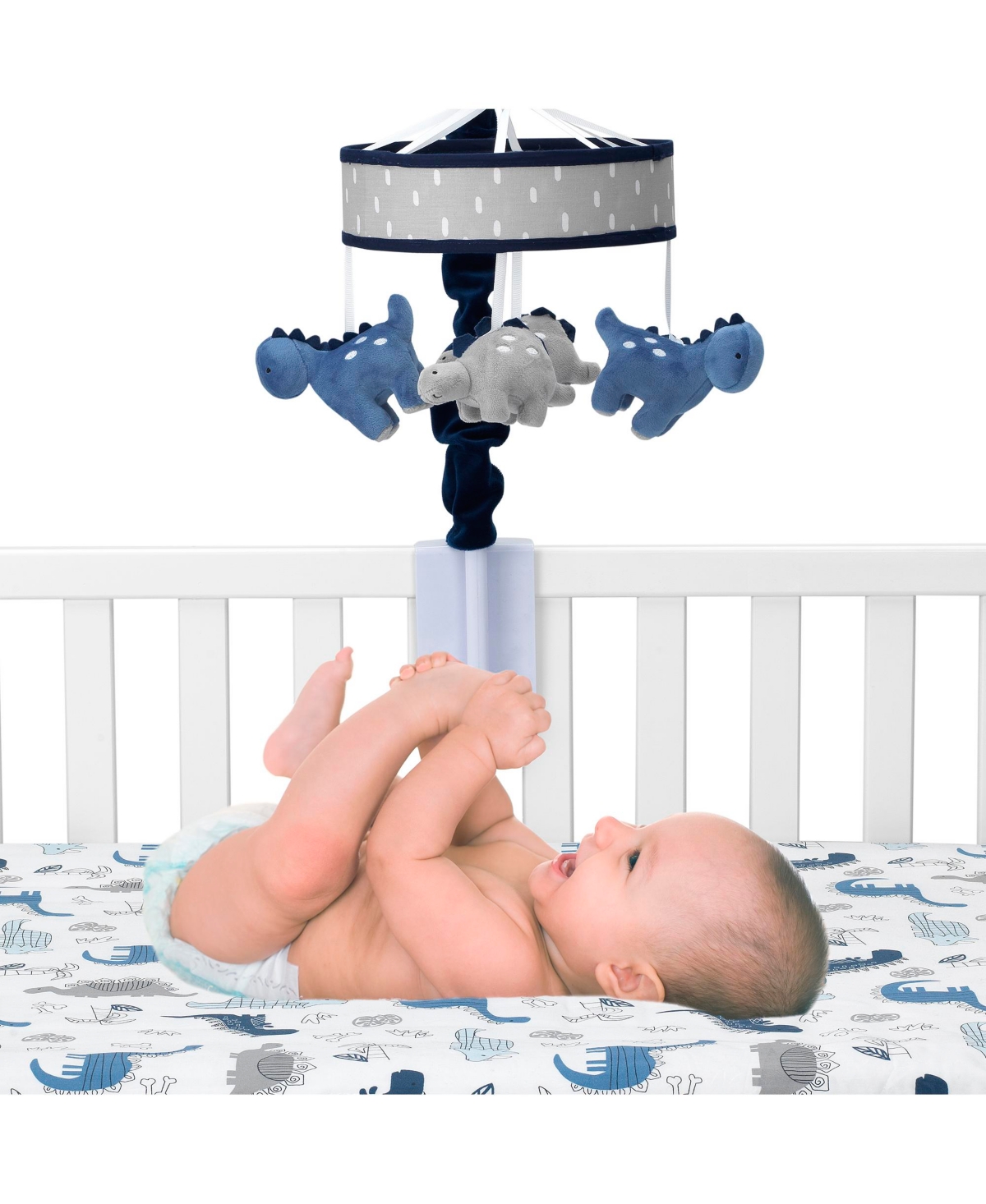 Lambs & Ivy Baby Dino Blue/Gray Dinosaur Musical Baby Crib Mobile Soother Toy