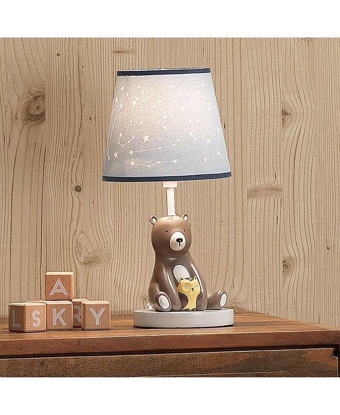 Lambs & Ivy Sierra Sky Blue/Brown Bear Nursery Lamp with Shade & Bulb