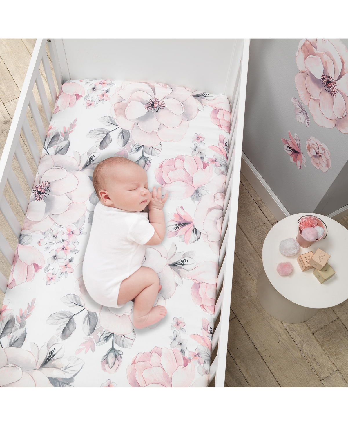 Lambs & Ivy Signature Botanical Baby Watercolor Floral Cotton Sheet- White