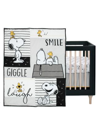 Classic Snoopy White/Black/Gray 3-Piece Baby Crib Bedding Set