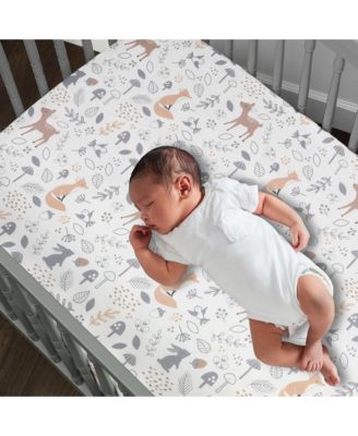 Deer Park White/Gray Woodland Animals Baby Fitted Crib Sheet