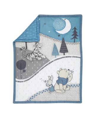 Disney Baby Forever Pooh Blue/Gray 3-Piece Mini Crib Bedding Set