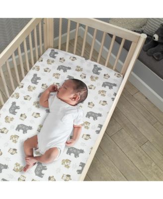 Baby Woodland Forest Animals White/Gray Cotton Fitted Mini Crib Sheet