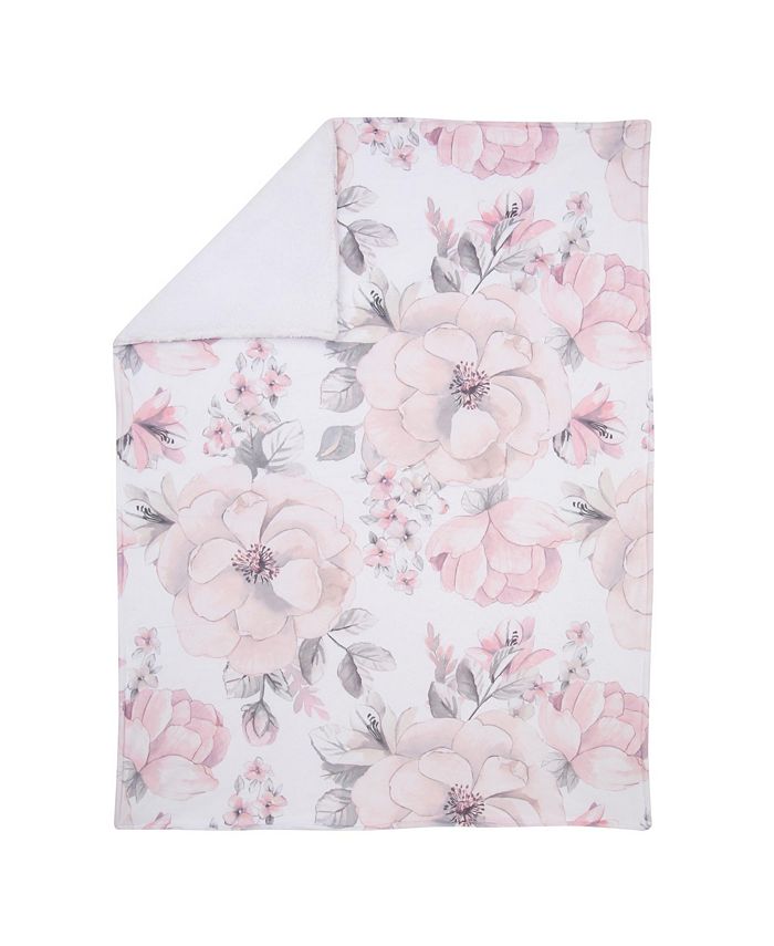 Lambs & Ivy Botanical Baby Watercolor Floral Pink Fleece Baby Blanket ...