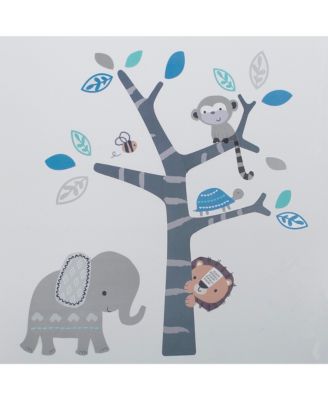 Jungle Fun Gray/Blue Safari Elephant, Lion, and Monkey Tree Wall Decals
