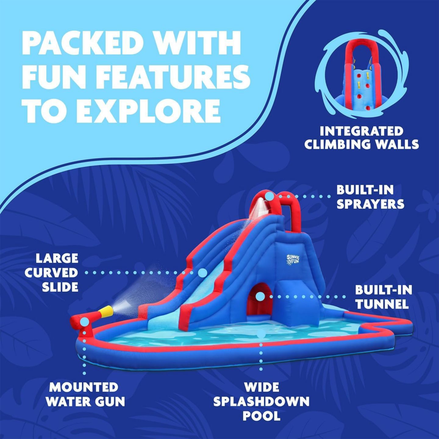 Детская игрушка Sunny & Fun Slide 'N Spray Nylon Inflatable Bounce Water Slide & Pool, For Up to 3 Children, Ages 3+, цвет: Синий — фото 3