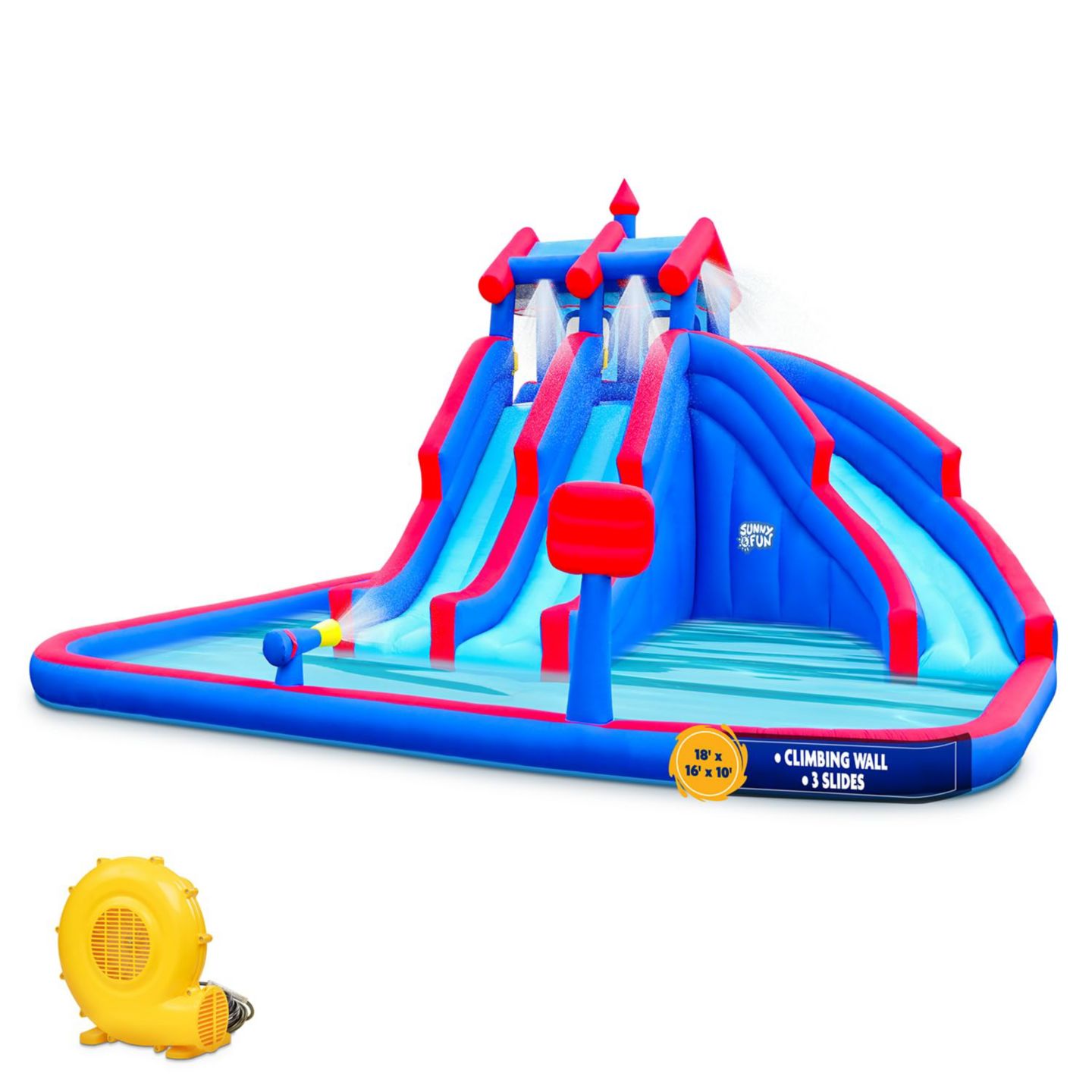 Детская игрушка Sunny & Fun Inflatable Water Slide & Pool, 18.1'L x 15.8'W x 10'H, Nylon, Plays Up to 3 Children, Ages 3-10, цвет: Синий — фото 1