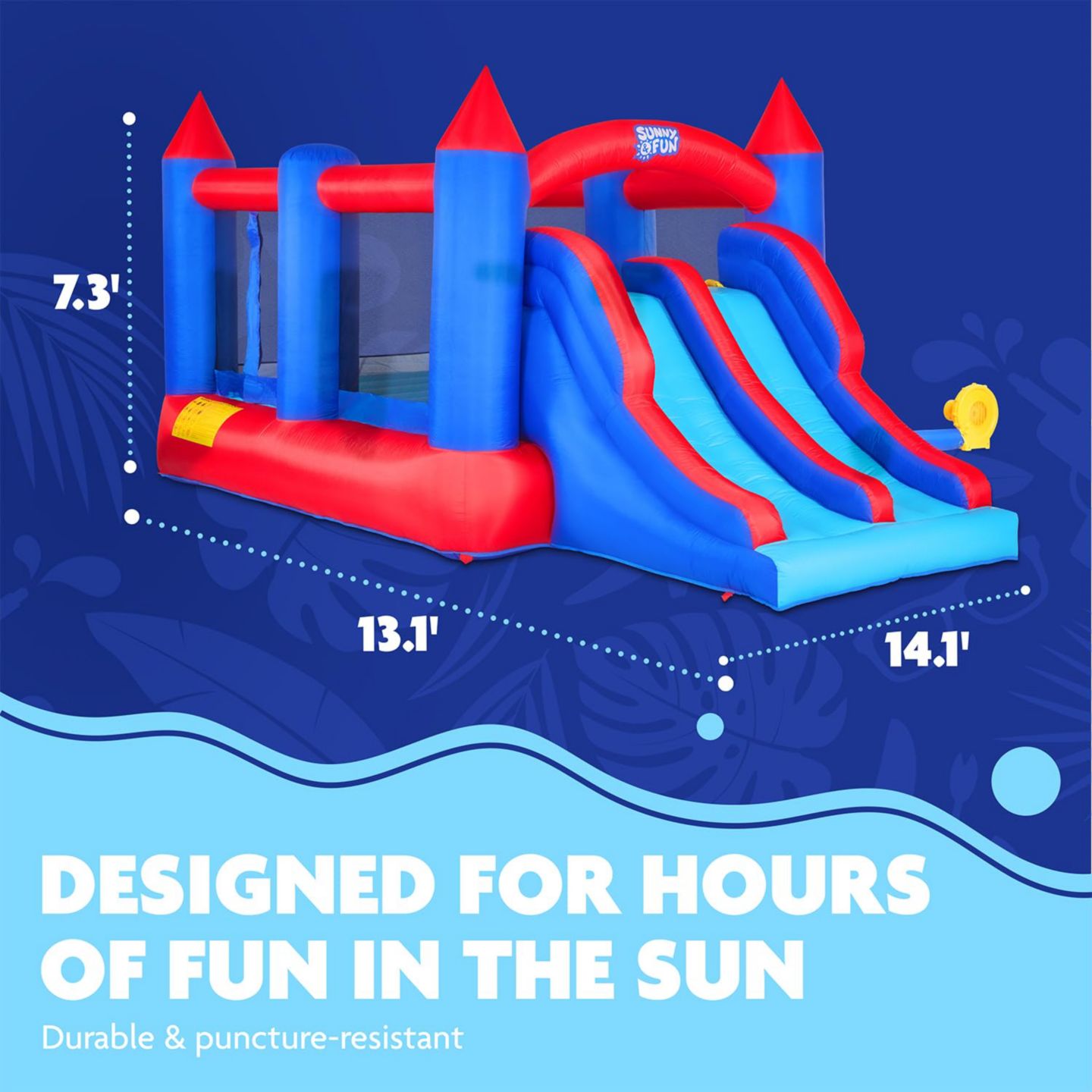 Детская игрушка Sunny & Fun Water Slide Bounce House with Climbing Walls, 14.1'L x 13.1'W x 7.3'H, Nylon, For Up to 5 Children, Ages 5+, цвет: Синий — фото 3