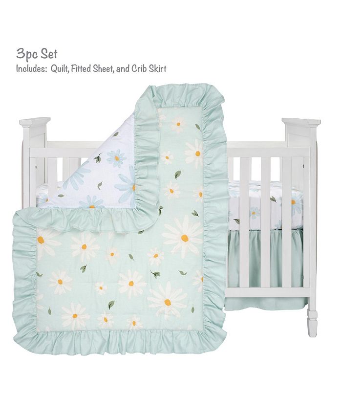 Lambs & Ivy Sweet Daisy Blue/White 3Piece Floral Baby Crib Bedding Set