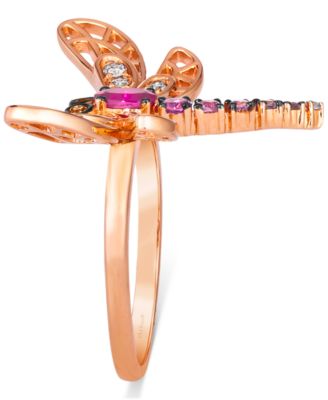 Multi-Gemstone (3/8 ct. t.w.) & Diamond (1/6 ct. t.w.) Dragonfly Ring in 14k Rose Gold