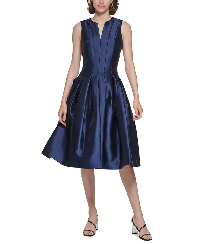 Calvin Klein Women's Split-Neck Sleeveless Pleated Fit & Flare Dress &  Reviews - Dresses - Women - Macy's