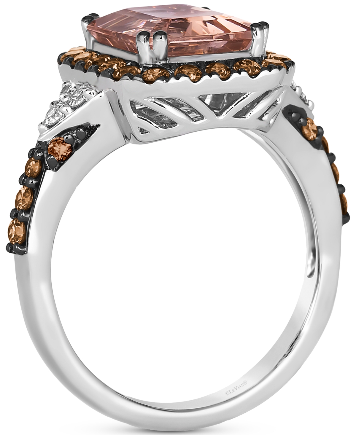 Le Vian Couture Peach Morganite (2-1/2 ct. t.w.), Chocolate Diamonds (5/8 ct. t.w.) & Nude Diamonds (1/10 ct. t.w.) Square Halo Ring in Platinum