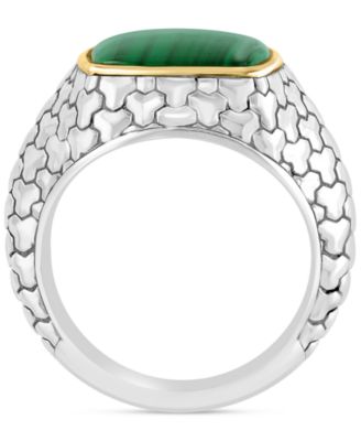 EFFY&reg; Men's Malachite Patterned Ring in Sterling Silver and 14k Gold-Plate