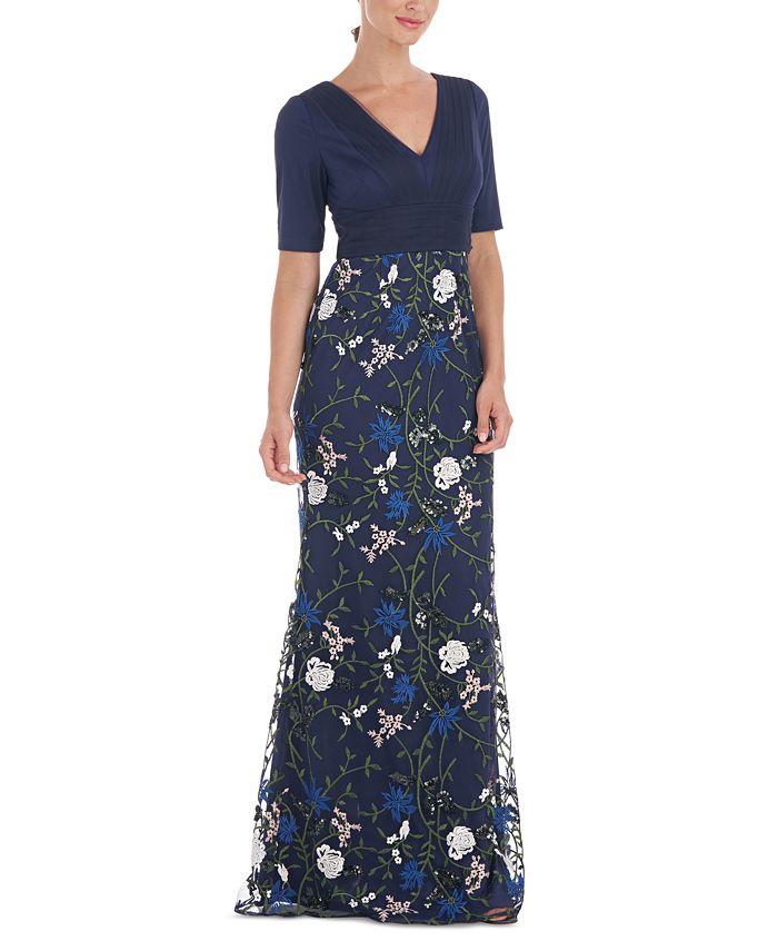 JS Collections Women's Pleated Embroidered Mesh Gown - Macy's