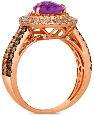 Grape Amethyst (1-5/8 ct. t.w.), Chocolate Diamonds (1/2 ct. t.w.) & Nude Diamonds (1/2 ct. t.w.) Pear-Shape Ring in 14k Rose Gold
