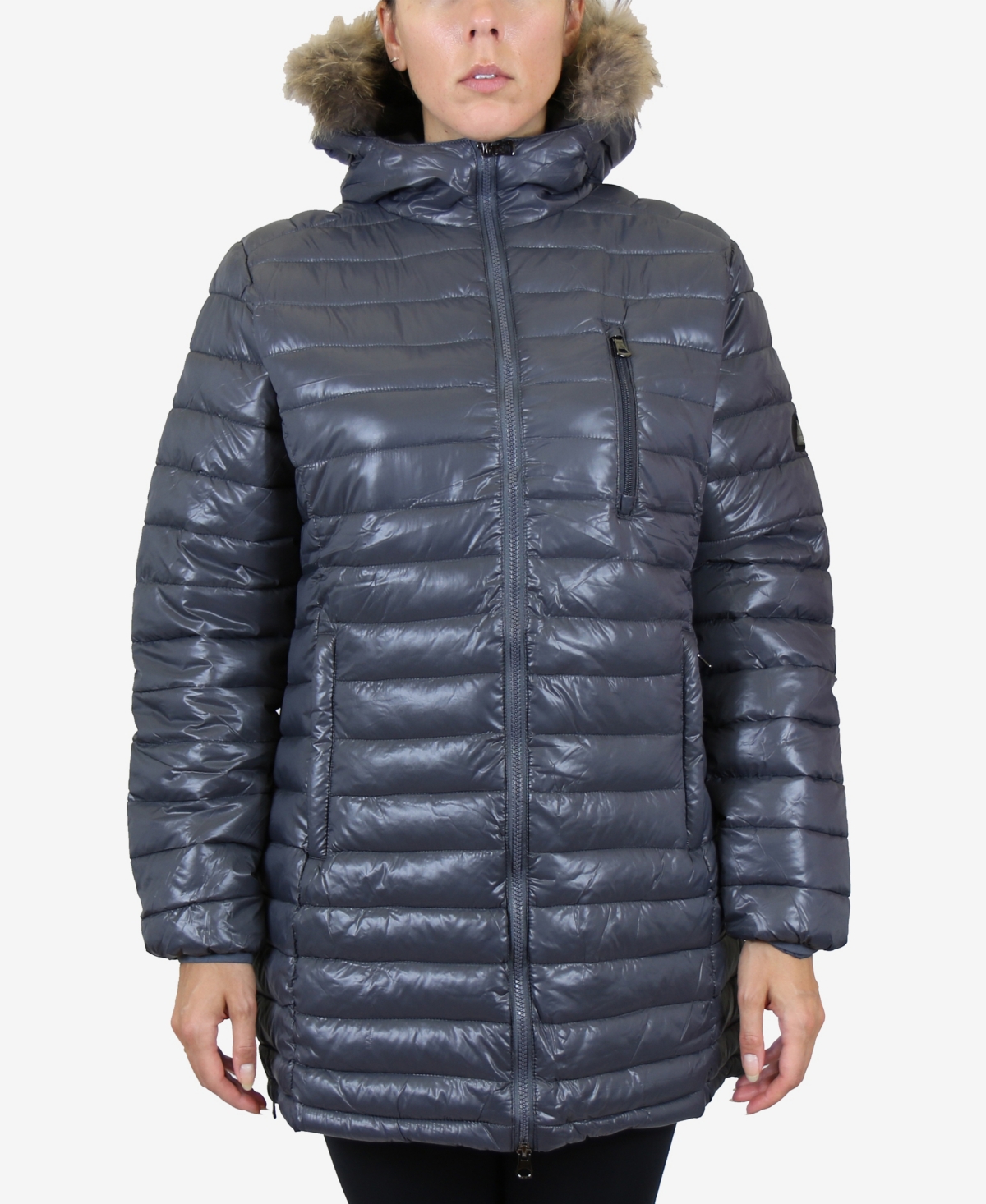 Shop Galaxy By Harvic Women's Quilted Long Puffer Coat In Gun Metal