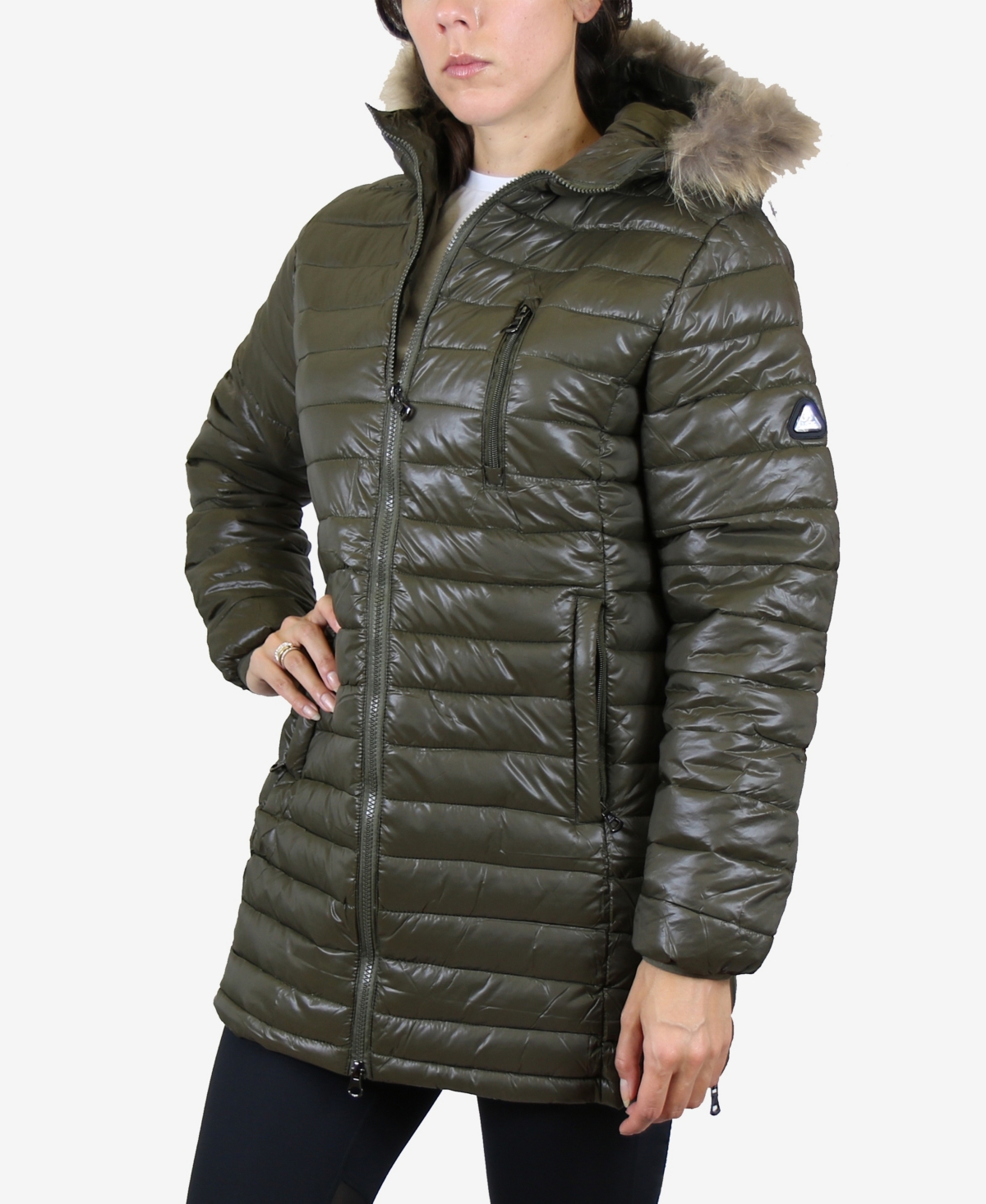 Shop Galaxy By Harvic Women's Quilted Long Puffer Coat In Olive