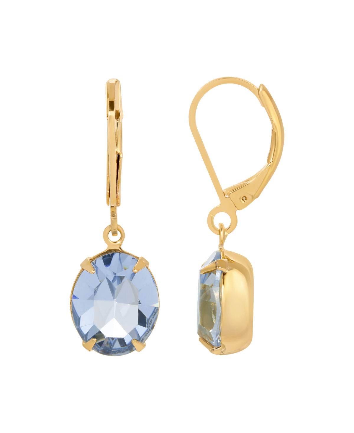 2028 14k Gold Dipped Light Blue Oval Crystal Earrings