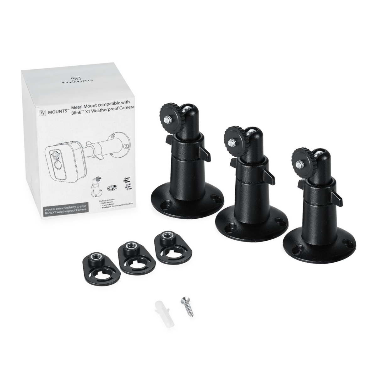 Wasserstein Metal Wall Mount for Blink Outdoor, XT2 Outdoor & Indoor Camera - Adjustable Indoor/Outdoor Security Metal Wall Mount (3 Pack, - Bl