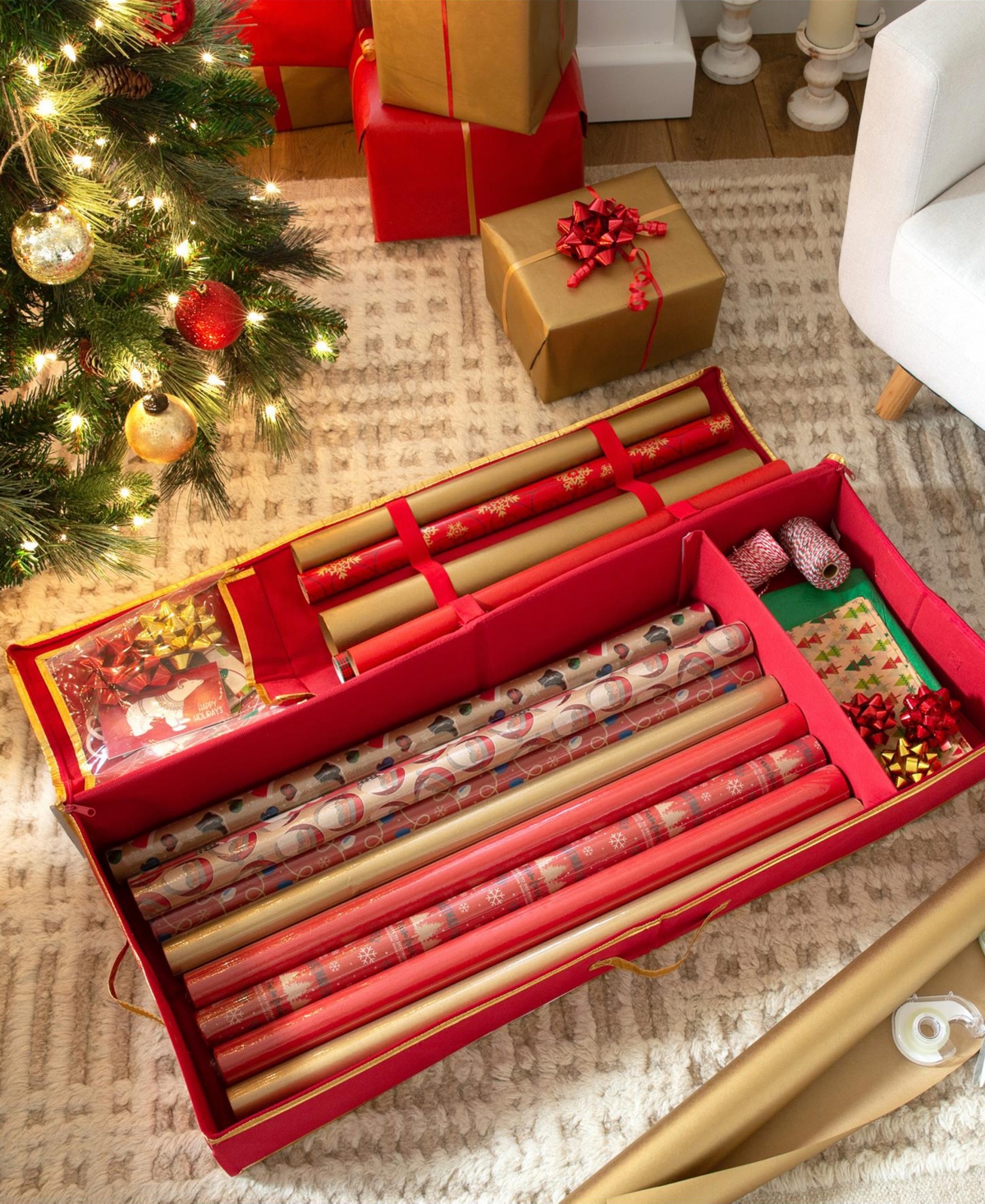 Simplify Holiday Gift Wrap Storage Tote In Red