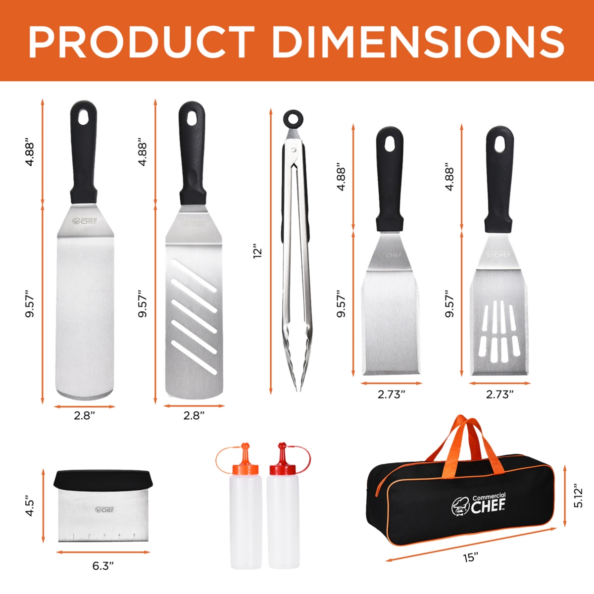 Commercial Chef 9 Piece Stainless Steel Griddle Accessories Kit for Blackstone and Other Griddles