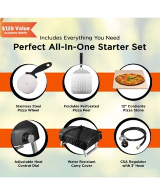 Propane Gas Pizza Oven with Dual Burner System includes Baffle Door, Peel, 12" Stone, Cutter, and Cover