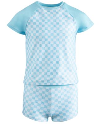 ID Ideology - Little Girls 2-Pc. Checkered Rash Guard & Swim Shorts Set