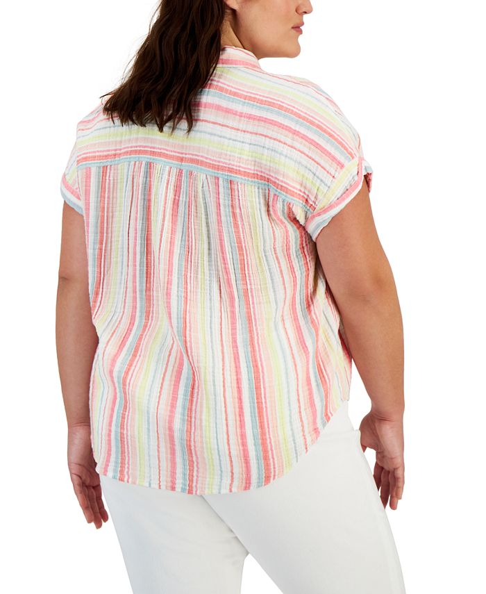 Style & Co Plus Size Printed Cotton Camp Shirt