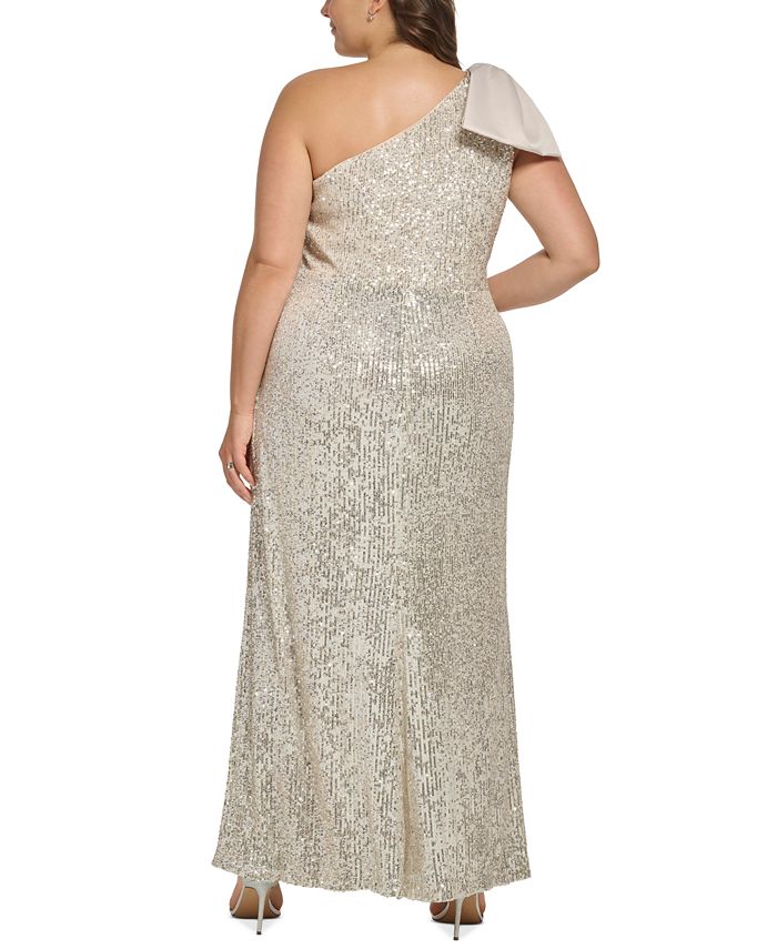Eliza J Plus Size Sequined Bow One-Shoulder Gown - Macy's