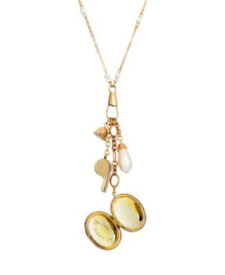 2028 14K Gold Plated Dipped Imitation Pearl Locket Whistle Bell Charm Necklace