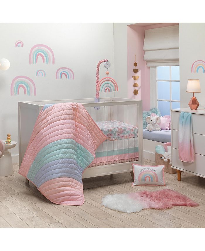 Lambs & Ivy Watercolor Pastel Pink/Mint Rainbow 5Piece Baby Crib
