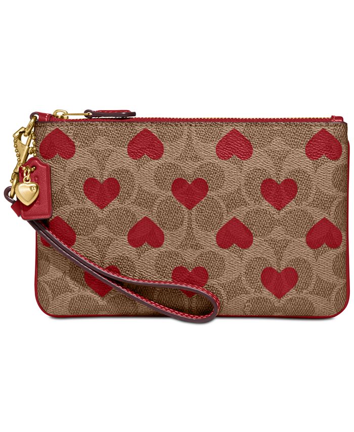Heart Wristlet In Signature Canvas With Heart Print - Coach