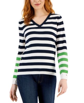 Tommy Hilfiger - Women's Cotton V-Neck Striped Sweater
