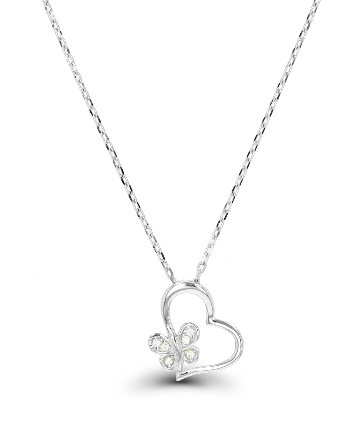 Macy's Cubic Zirconia Butterfly and Heart Necklace (1/20 ct. t.w.) in Sterling Silver