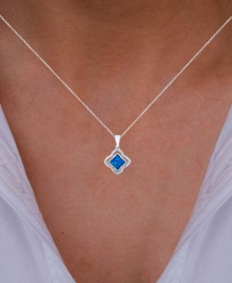 Opal Inlay and Cubic Zirconia Clover Necklace in Sterling Silver