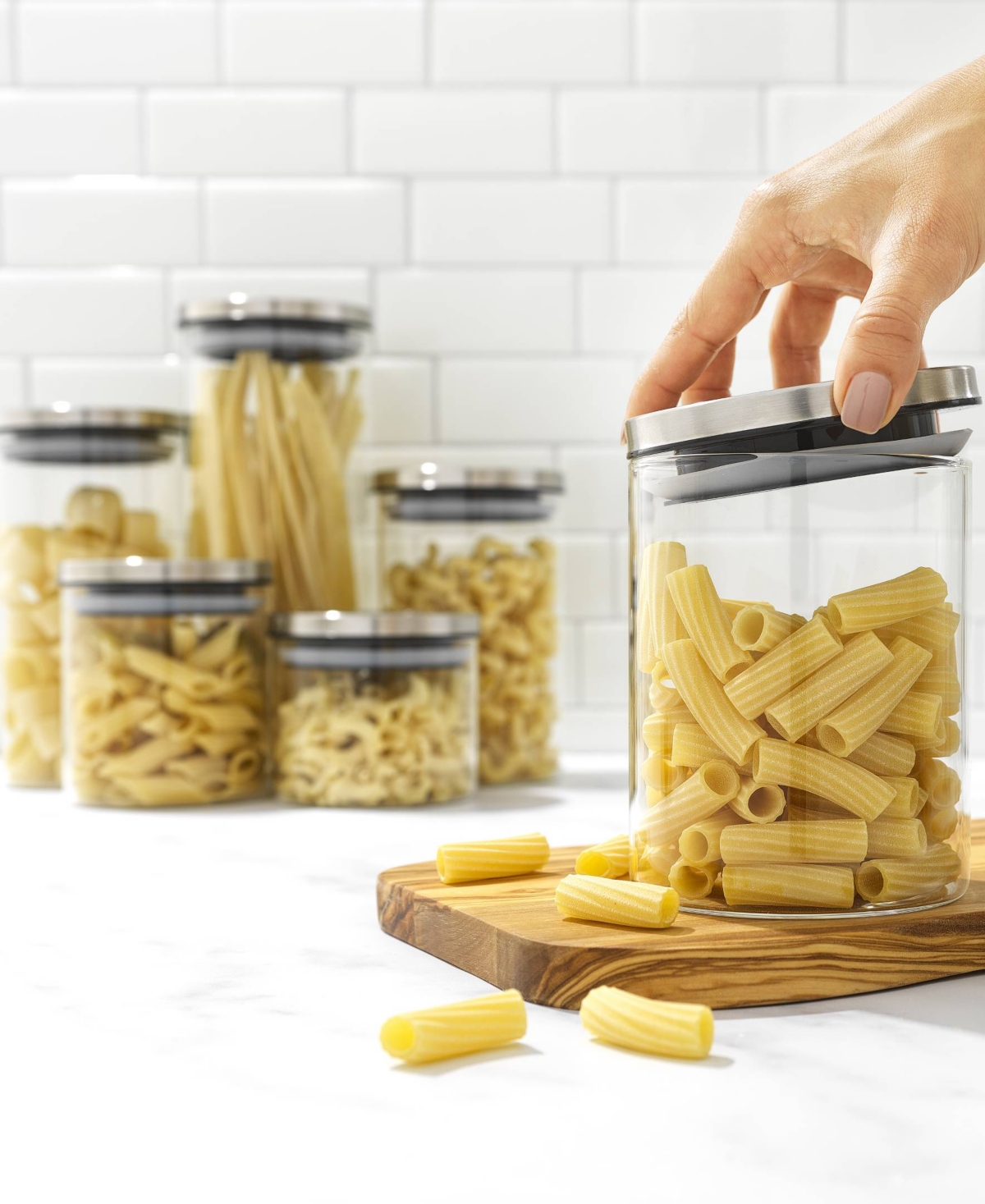 JOYJOLT STORAGE JARS WITH AIRTIGHT STAINLESS STEEL LIDS, SET OF 6 