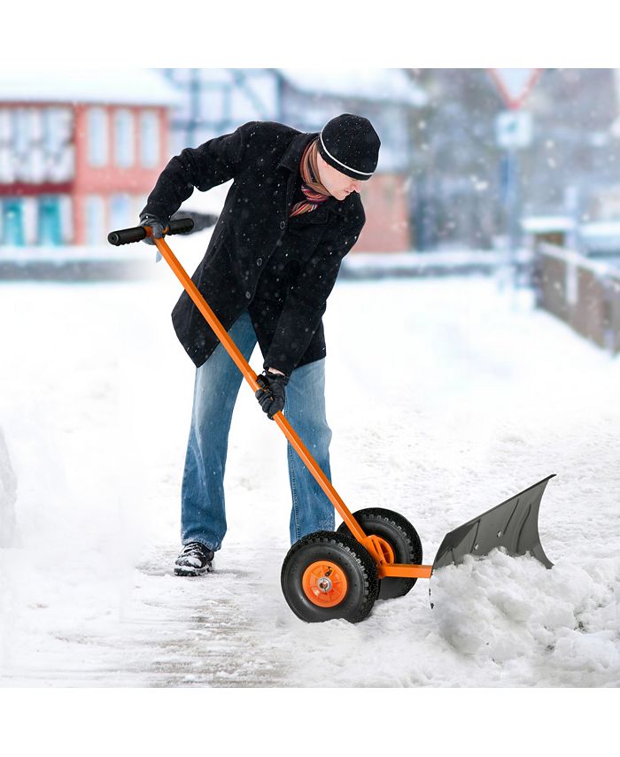 Outsunny Snow Shovel with Wheels Snow Pusher 29" Blade, 10" Wheels