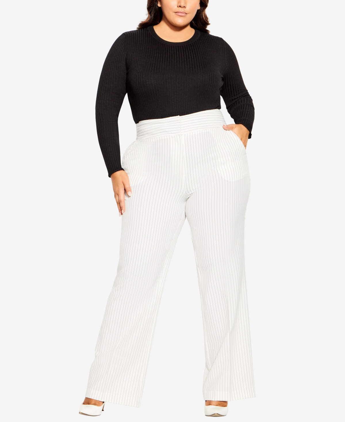 Women's Penelope Wide Leg Pant - Ivory Pinstripe