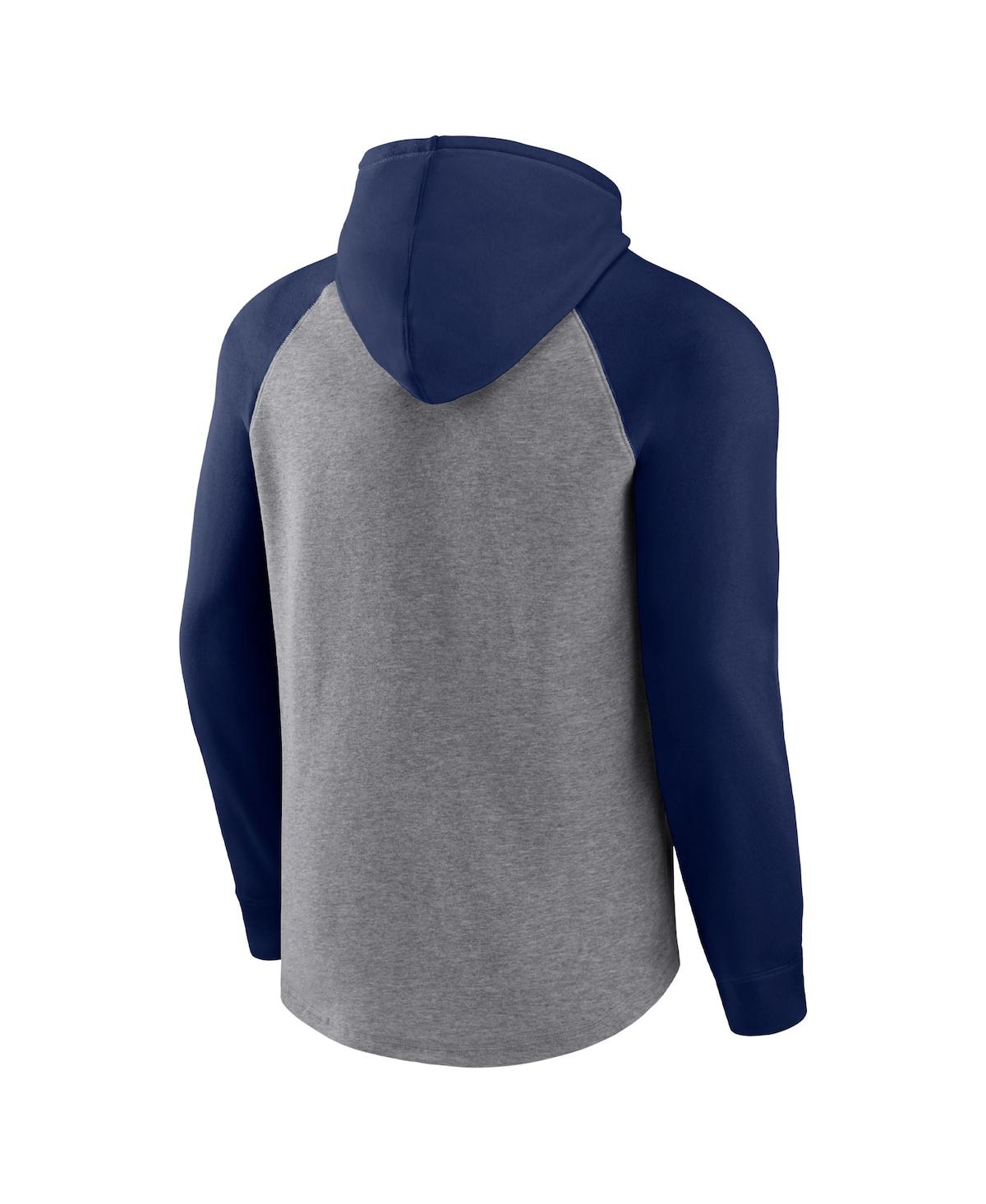 Fanatics Men's  Heathered Gray, Navy New England Patriots By Design Raglan Pullover Hoodie In Heathered Gray,navy