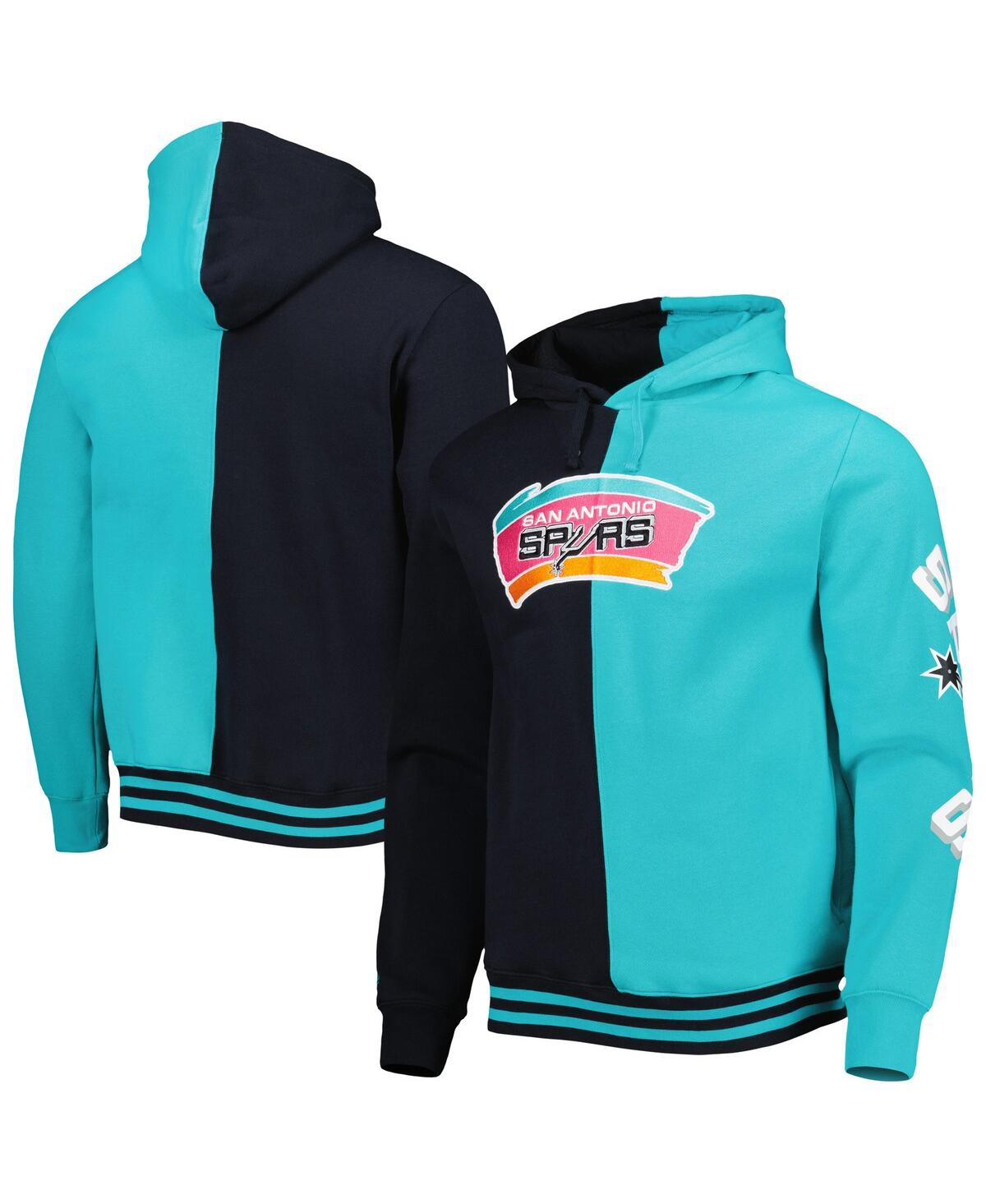 Mitchell & Ness Men's  Black, Teal San Antonio Spurs Hardwood Classics Split Pullover Hoodie In Black,teal