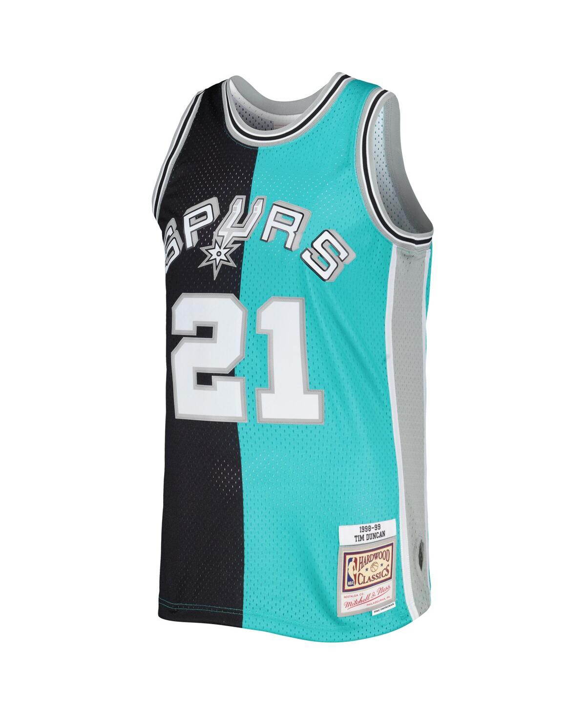 Men's Mitchell & Ness Tim Duncan Teal San Antonio Spurs Hardwood Classics 1998-99 Split Swingman Jersey - Teal