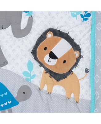 Baby Jungle Fun Gray/Blue/White Elephant, Lion and Monkey 3-Piece Nursery Crib Bedding Set